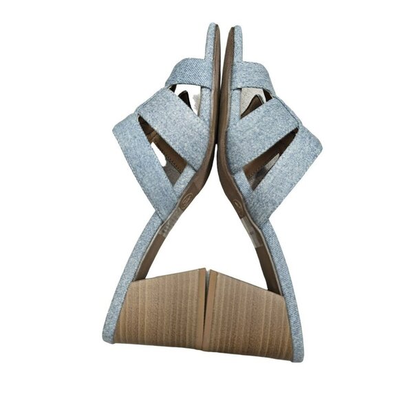 SM New York NWB Ina Denim Block Heel Sandals Open Toe Slip-On‎ Neutral Shoes - Picture 5 of 14